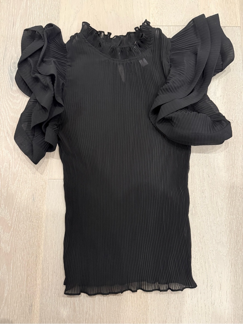 Women’s Black Ruffle Sleeve Pleated Blouse